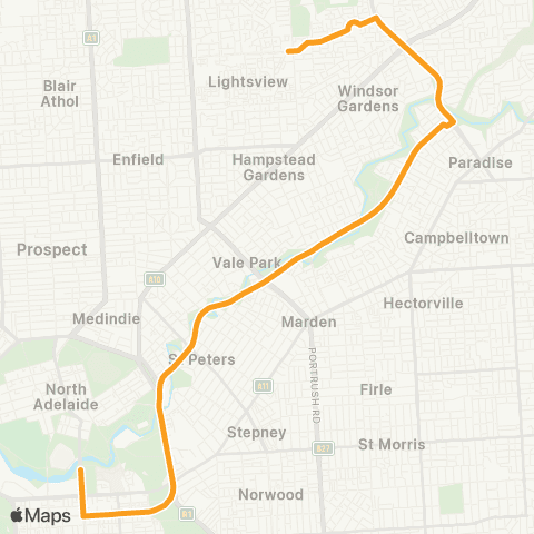 Torrens Transit Northgate - Adelaide Oval map