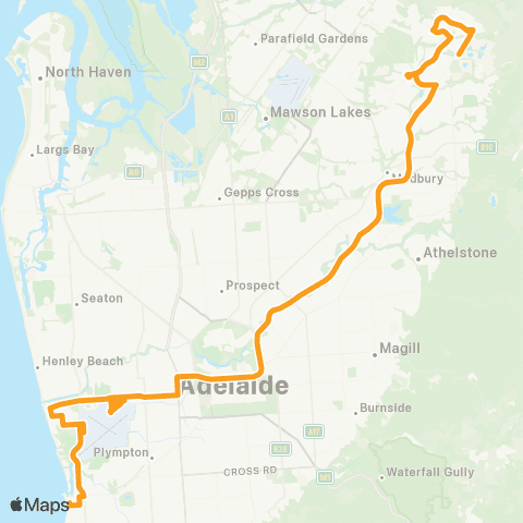 Torrens Transit Greenwith - Adelaide Airport & Harbour Town map