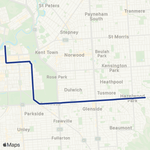 Torrens Transit Burnside - Adelaide Oval map