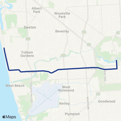 Torrens Transit Henley Beach - Adelaide Oval map