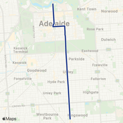 Torrens Transit Mitcham Square - Adelaide Oval map