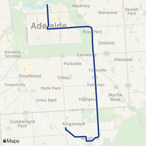 Torrens Transit Mitcham Square - Adelaide Oval map