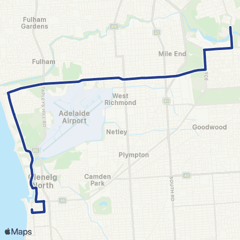 Torrens Transit Glenelg - Adelaide Oval map