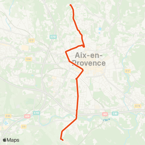 Aix en Bus P+R Brunet ↔ Hôpital Provence map