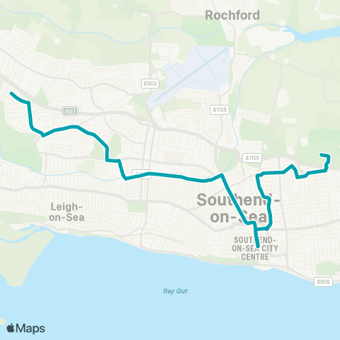 Arriva Herts and Essex Southend Leisure Centre - Belgrave Road map