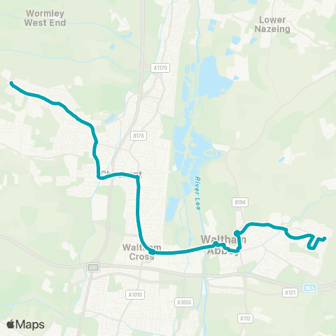 Arriva Herts and Essex Smiths Lane - Upshire Shops map