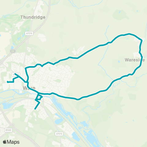 Arriva Herts and Essex Ware Railway Sta - Ware Railway Sta map