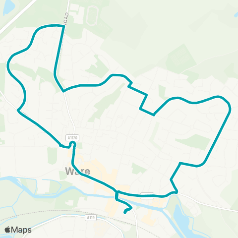 Arriva Herts and Essex Ware Railway Sta - Ware Railway Sta map