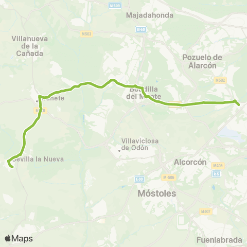 Autobuses Interurbanos Madrid (Colonia Jardín)-Sevilla la Nueva map