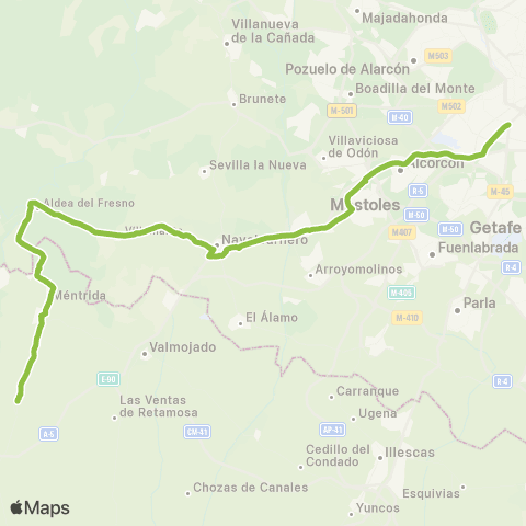 Autobuses Interurbanos Madrid (Plaza Elíptica)-Villamanta-la Torre de e. Hambran map