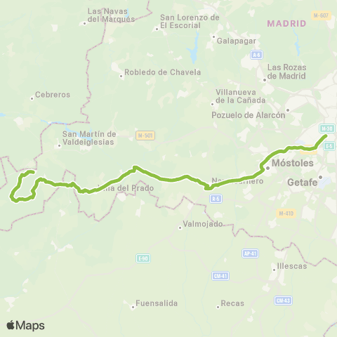 Autobuses Interurbanos Madrid (Plaza Elíptica)-Rozas de Puerto Real-Casillas map