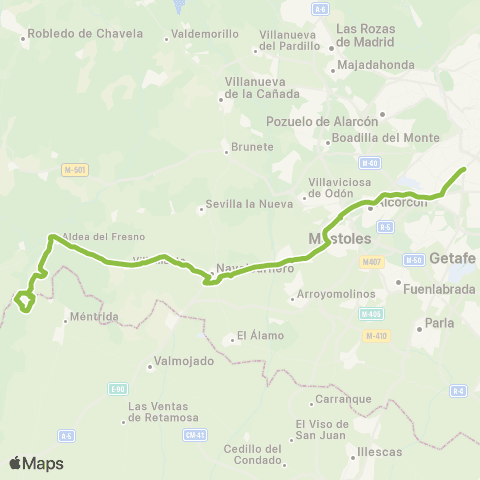 Autobuses Interurbanos Madrid (Plaza Elíptica)-Aldea del Fresno-Calalberche map