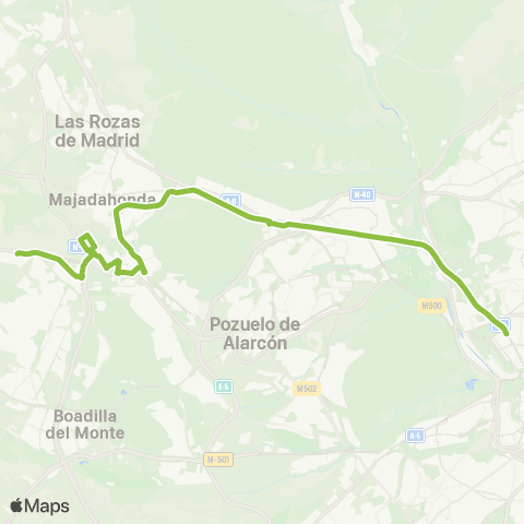 Autobuses Interurbanos Madrid (Moncloa) - Majadahonda (Urb. los Satélites) map