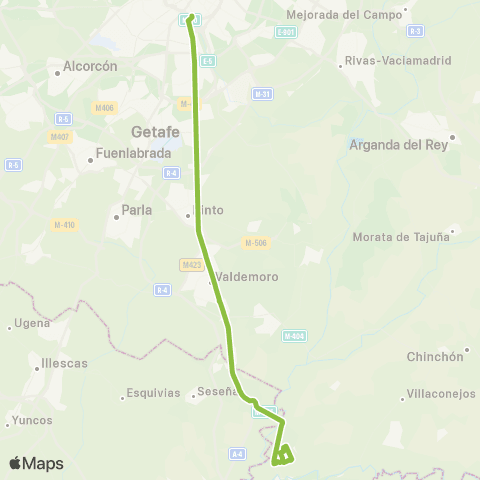 Autobuses Interurbanos Madrid (Legazpi)-Aranjuez (Pau de la Montaña) map