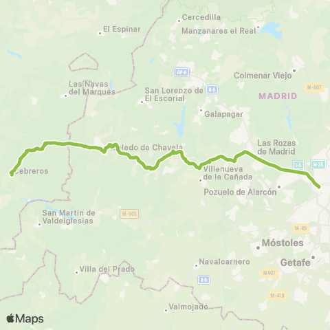 Autobuses Interurbanos Madrid (Moncloa)-Robledo de Chavela-Cebreros map
