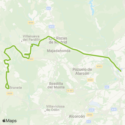 Autobuses Interurbanos Madrid (Moncloa)-Villanueva de la Cañada-Brunete map