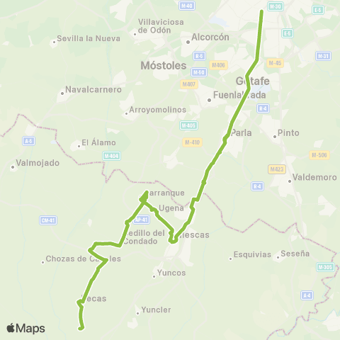 Autobuses Interurbanos Madrid (Plaza Elíptica)-Parla-Yunclillos map