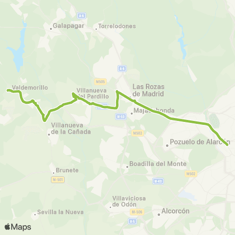 Autobuses Interurbanos Madrid (Moncloa)-Villanueva del Pardillo-Valdemorillo map