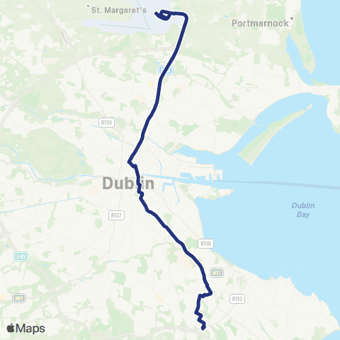 Aircoach Dublin Airport - City Ctr - Leopardstown map