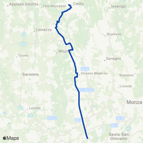 AirPullman Cantu'-Cesano M.-Milano Zara M3 map