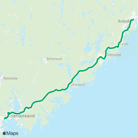 AKT - Agder kollektivtrafikk Arendal-Kristiansand map