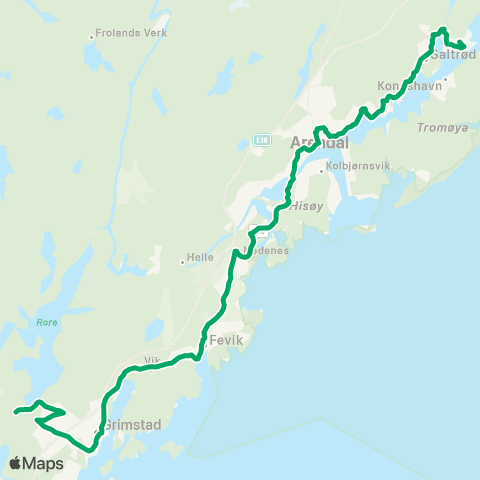AKT - Agder kollektivtrafikk Eydehavn-Arendal-Grimstad N / S map