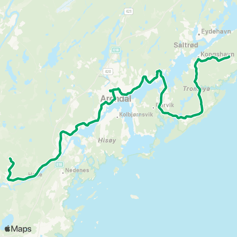 AKT - Agder kollektivtrafikk Tromøy Øst-Arendal-Rykene map