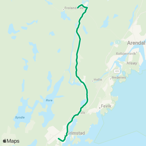 AKT - Agder kollektivtrafikk Grimstad-Rykene-Froland map