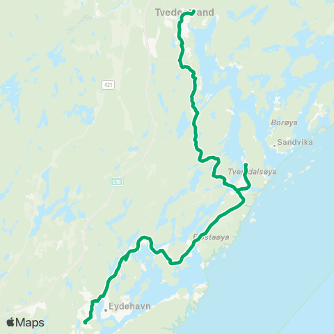 AKT - Agder kollektivtrafikk Tvedestrand-Staubø-Saltrød map