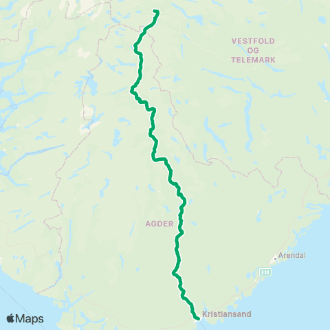 AKT - Agder kollektivtrafikk Kristiansand-Evje-Haukeli map