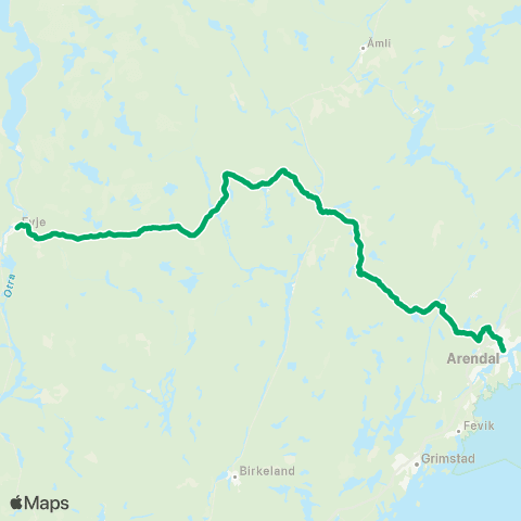 AKT - Agder kollektivtrafikk Arendal-Evje map