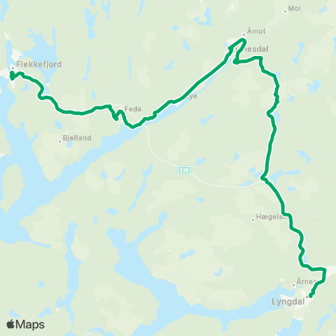 AKT - Agder kollektivtrafikk Flekkefjord - Lyngdal map