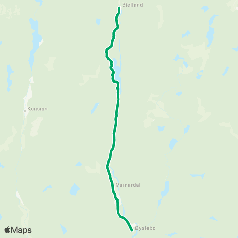 AKT - Agder kollektivtrafikk Bjelland - Øyslebø map