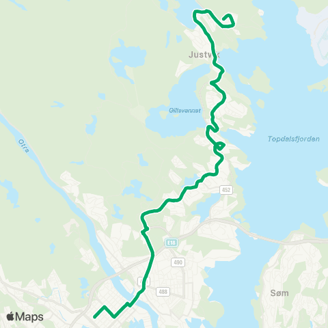 AKT - Agder kollektivtrafikk Kjos Haveby - Justvik map
