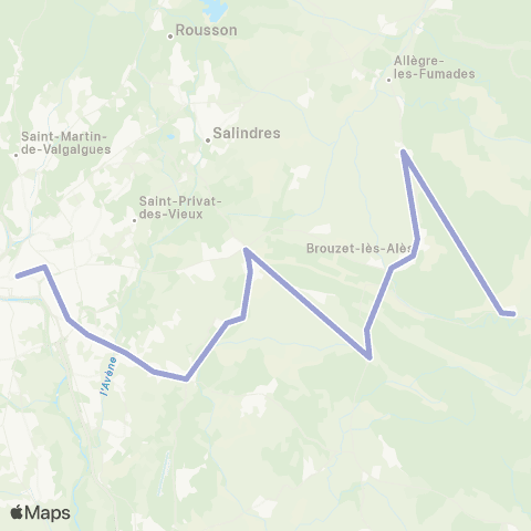 Ales'Y Vallerargues-Brouzet-Ales map