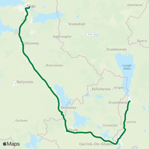 Westlink Coaches Drumshanbo - Sligo map