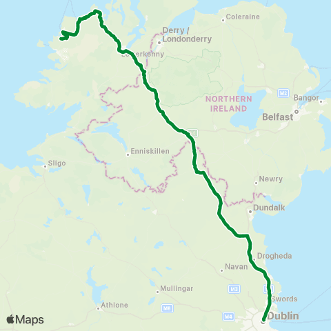 Mc Ginley Coach Travel Anagaire - Letterkenny - Dublin map