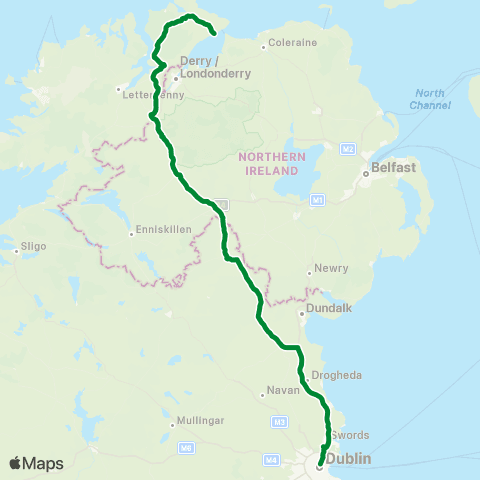 Mc Ginley Coach Travel Moville - Derry - Dublin map