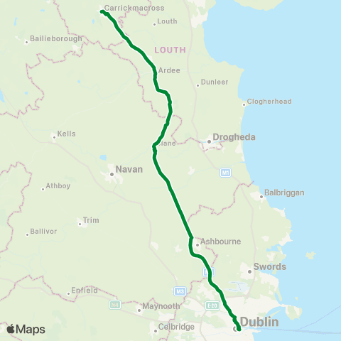 Collins Coaches Carrickmacross - Dublin map