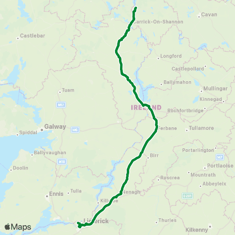 Westlink Coaches Drumshanbo - Limerick map