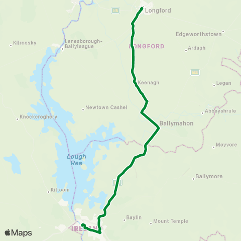 Farrelly's Coaches Longford - Athlone map