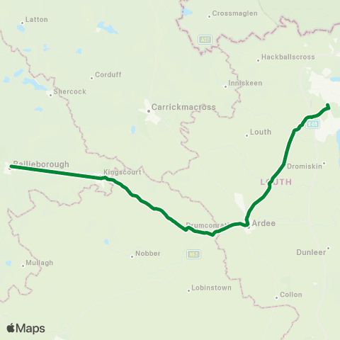 Royal Breffni Tours Bailieborough - Ardee - Dundalk map