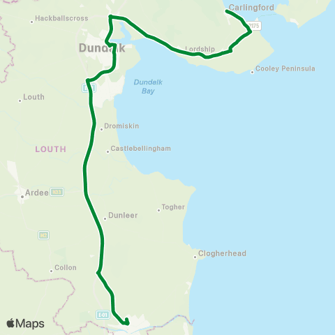 Pat Keenan Coach Hire Carlingford - Drogheda map