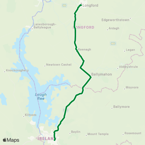 Farrelly's Coaches Longford - Athlone map