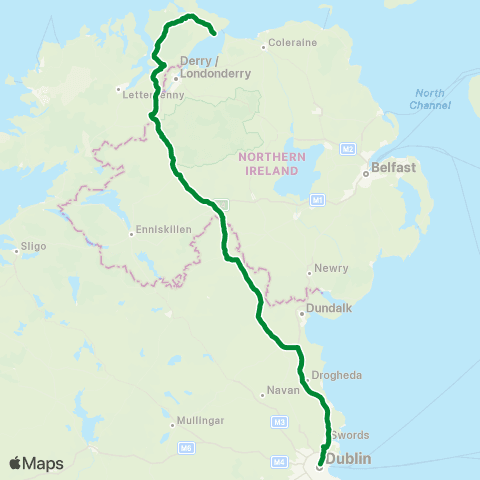 John McGinley Coach Travel Moville - Derry - Dublin map