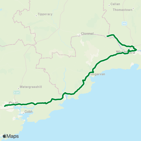 Piltown Coaches Waterford City - Cork City map