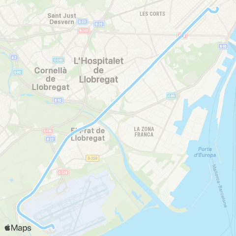 AMB Aerobús Barcelona-Aeroport T1 map