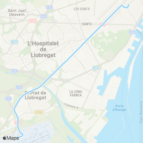 AMB Aerobús Barcelona-Aeroport T2 map