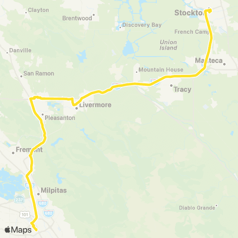 Gold Runner Thruway Bus San Jose - Stockton map