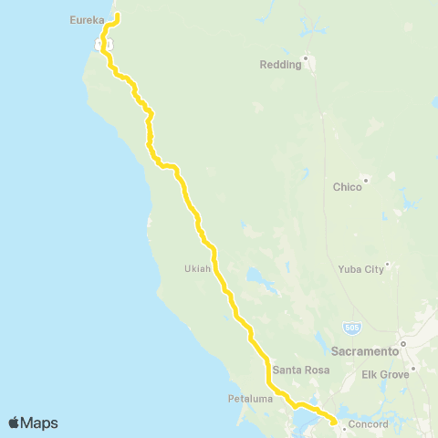 Gold Runner Thruway Bus Martinez - Napa - Santa Rosa - Hsu (Arcata) map
